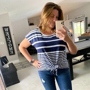 RXB Navy Blue & White Stripes - Tie Front Top